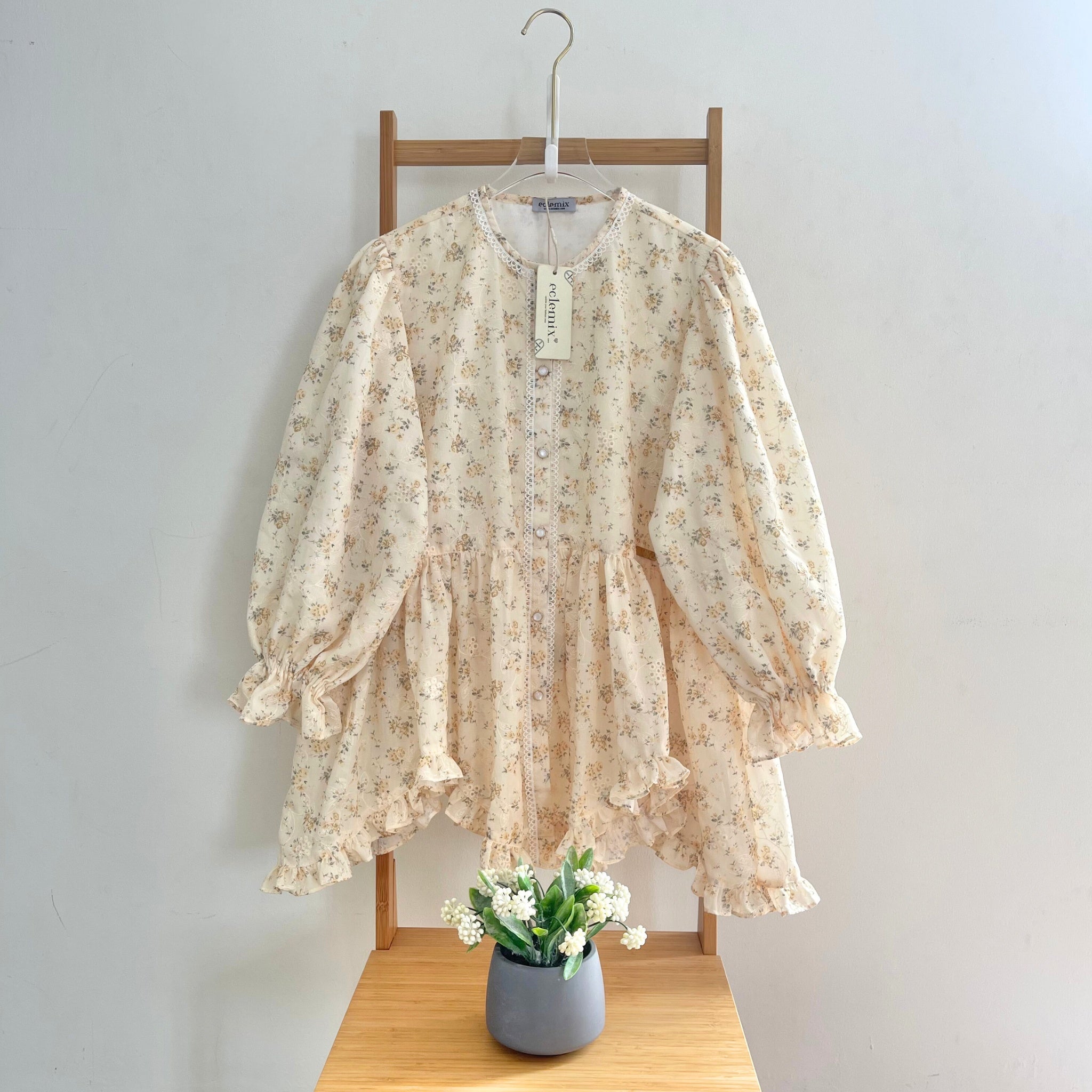 Eclemix Top Hyona | Atasan Wanita Blouse Ruffle Lengan Balon