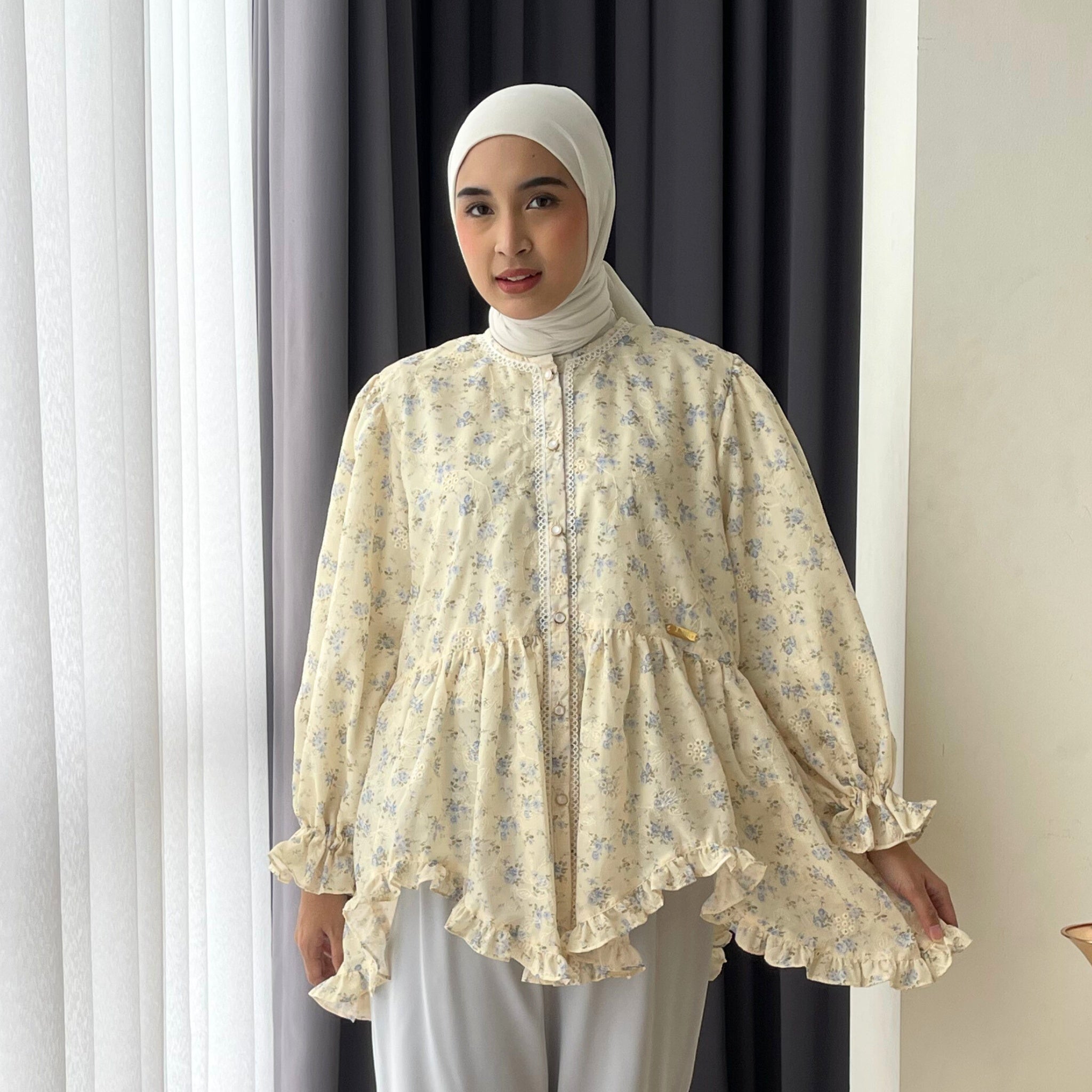 Eclemix Top Hyona | Atasan Wanita Blouse Ruffle Lengan Balon