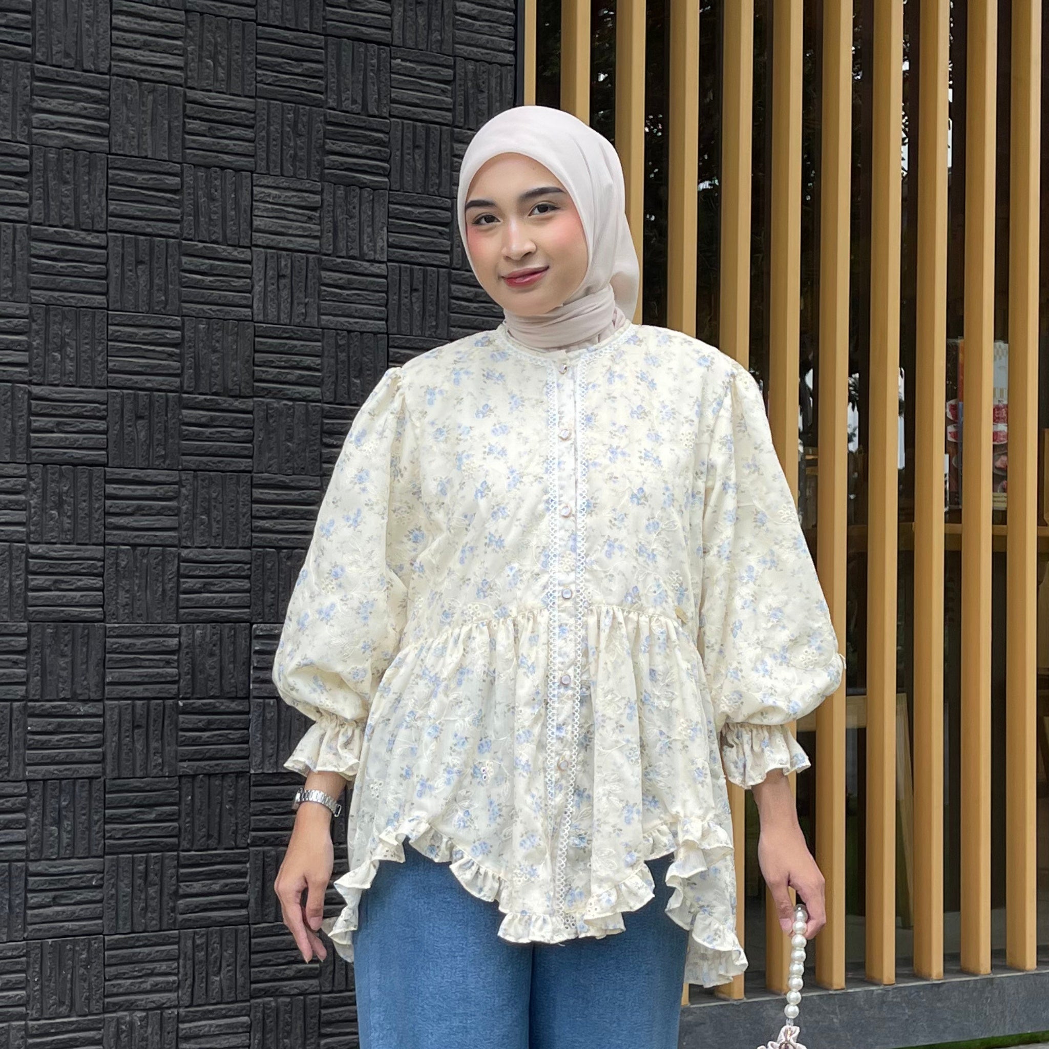 Eclemix Top Hyona | Atasan Wanita Blouse Ruffle Lengan Balon