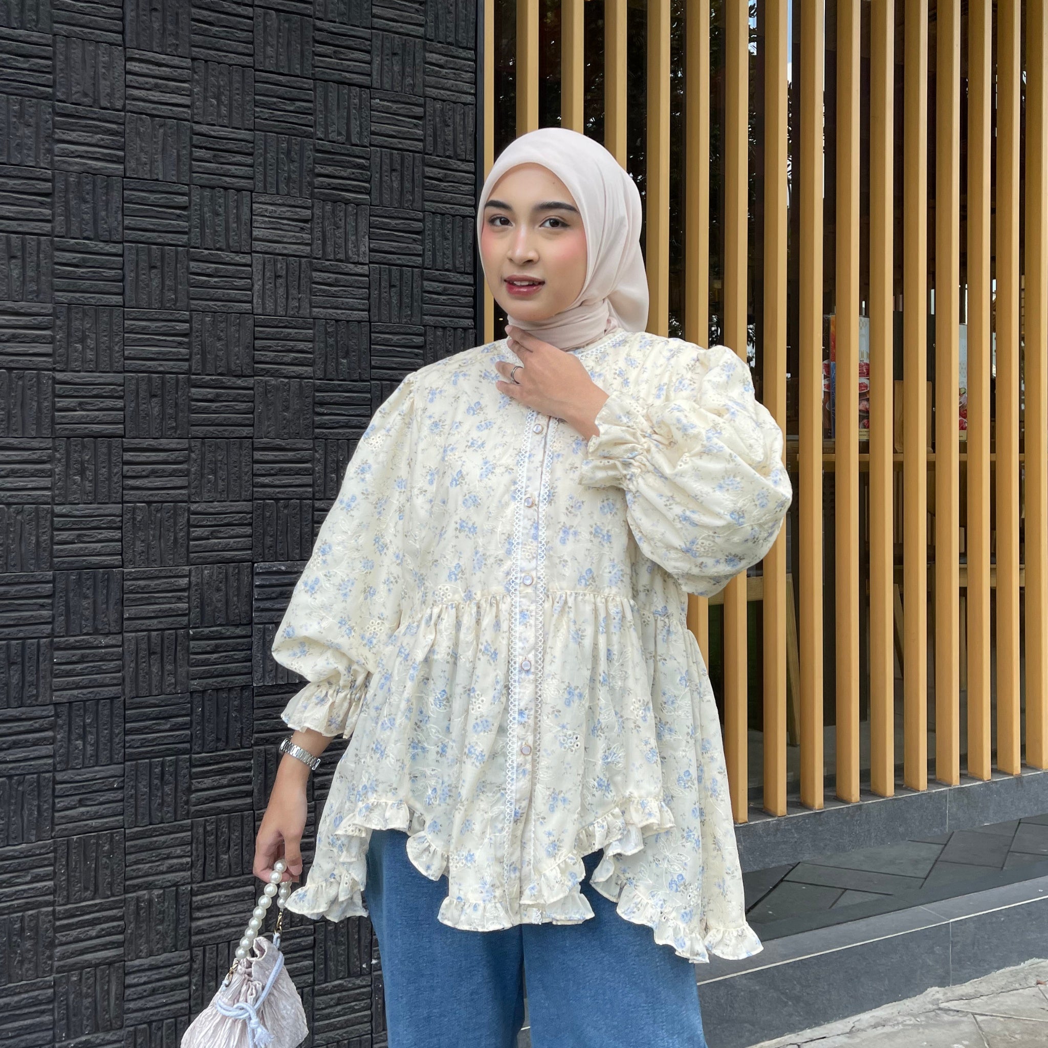 Eclemix Top Hyona | Atasan Wanita Blouse Ruffle Lengan Balon