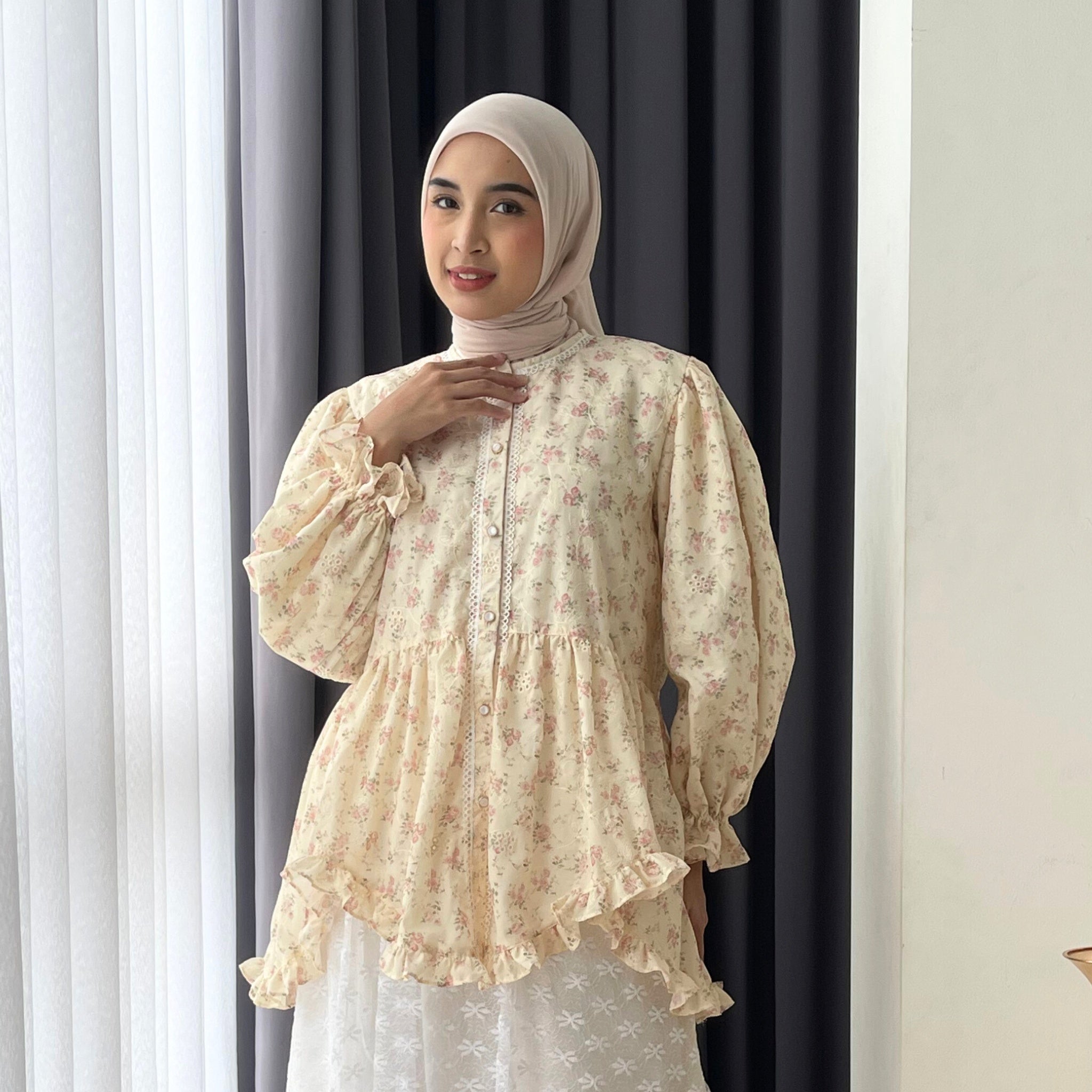 Eclemix Top Hyona | Atasan Wanita Blouse Ruffle Lengan Balon