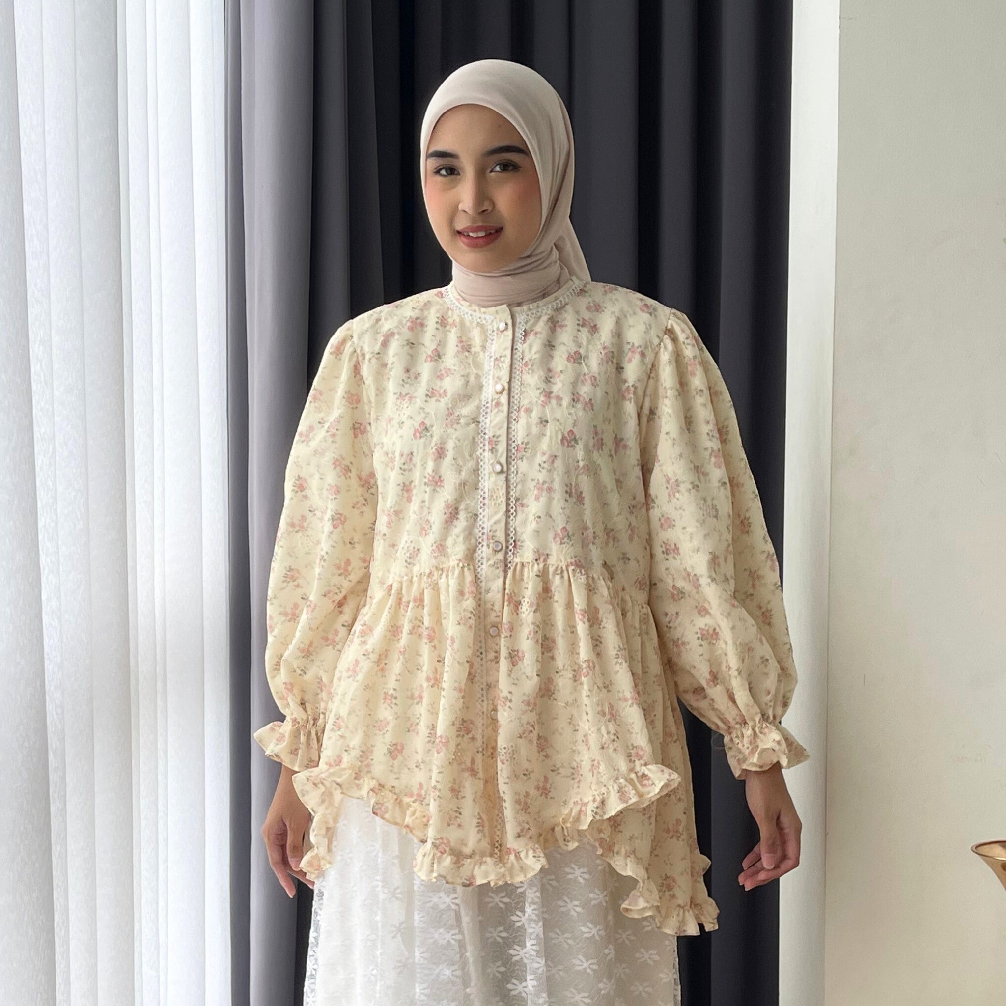 Eclemix Top Hyona | Atasan Wanita Blouse Ruffle Lengan Balon