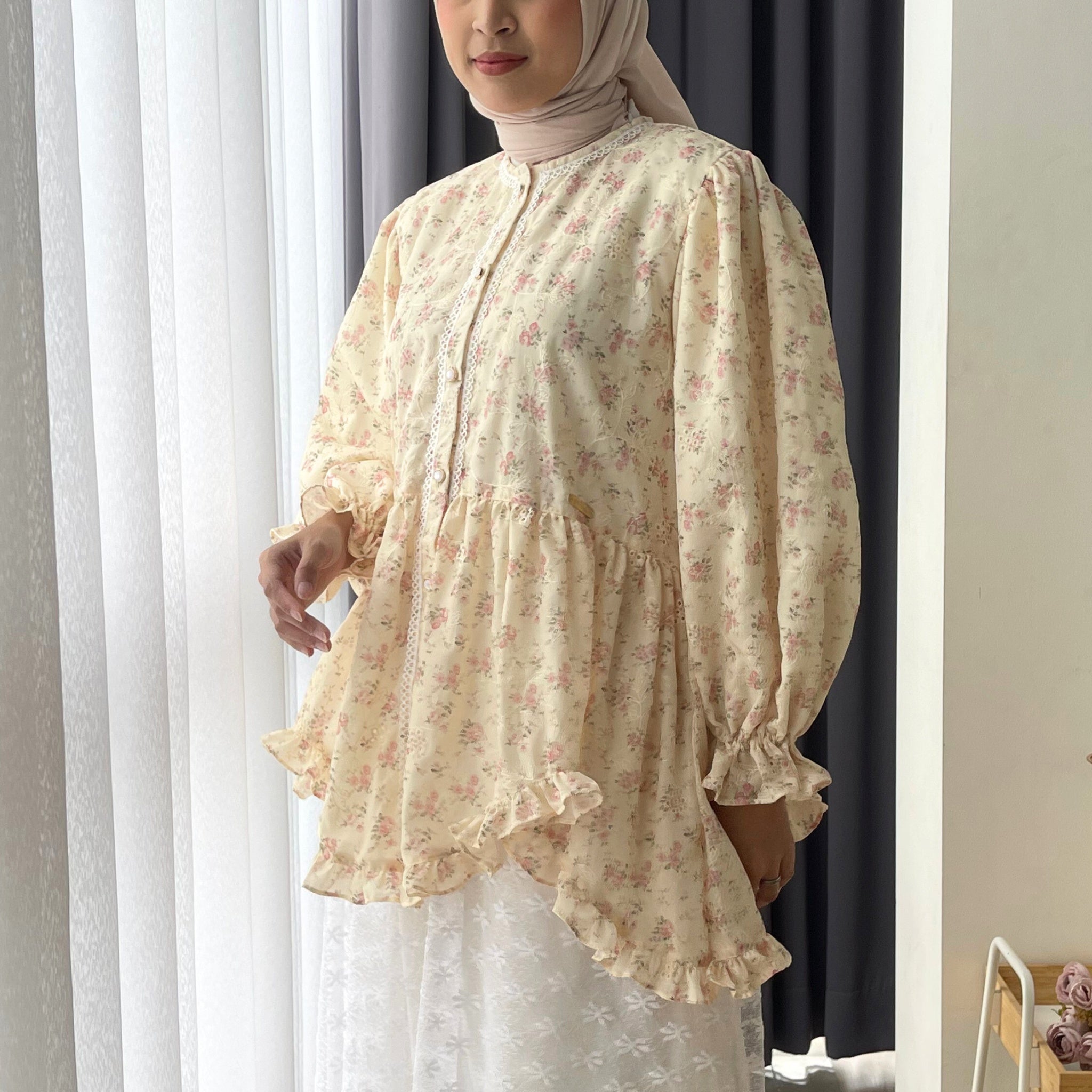Eclemix Top Hyona | Atasan Wanita Blouse Ruffle Lengan Balon