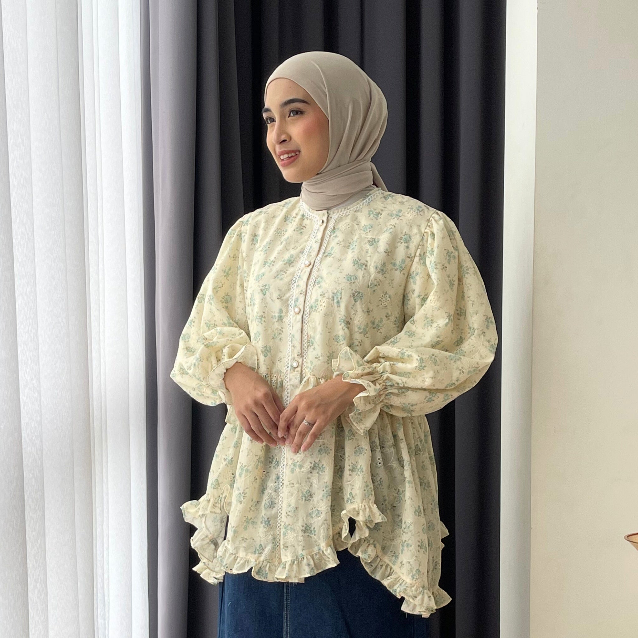 Eclemix Top Hyona | Atasan Wanita Blouse Ruffle Lengan Balon