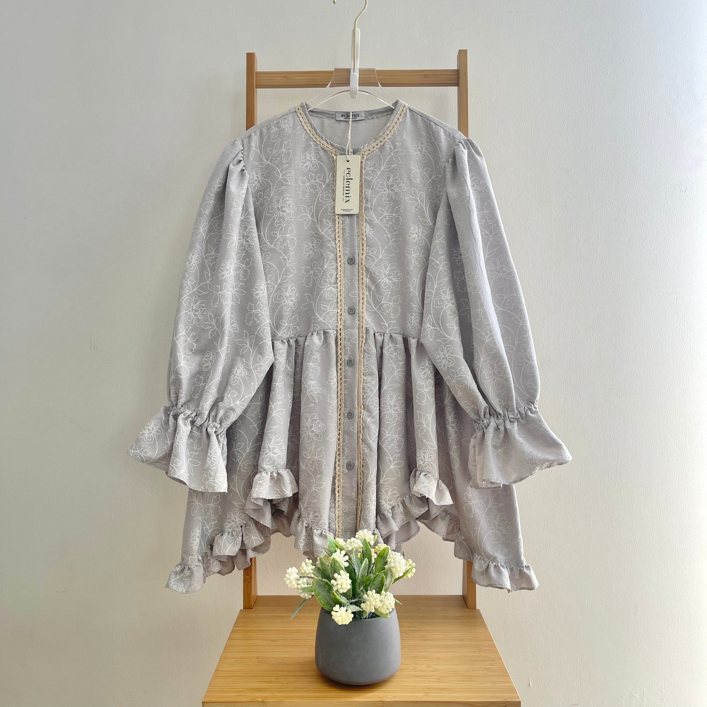 Eclemix Top Hyona | Atasan Wanita Blouse Ruffle Lengan Balon