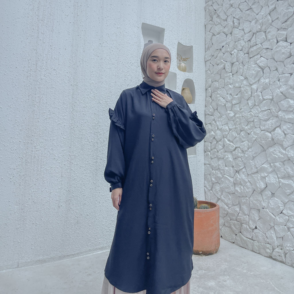 Eclemix Midi Dress Zumia | Gamis Wanita Polos Kancing Depan