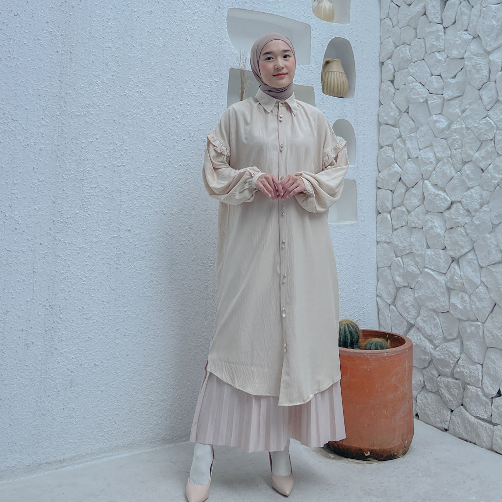 Eclemix Midi Dress Zumia | Gamis Wanita Polos Kancing Depan