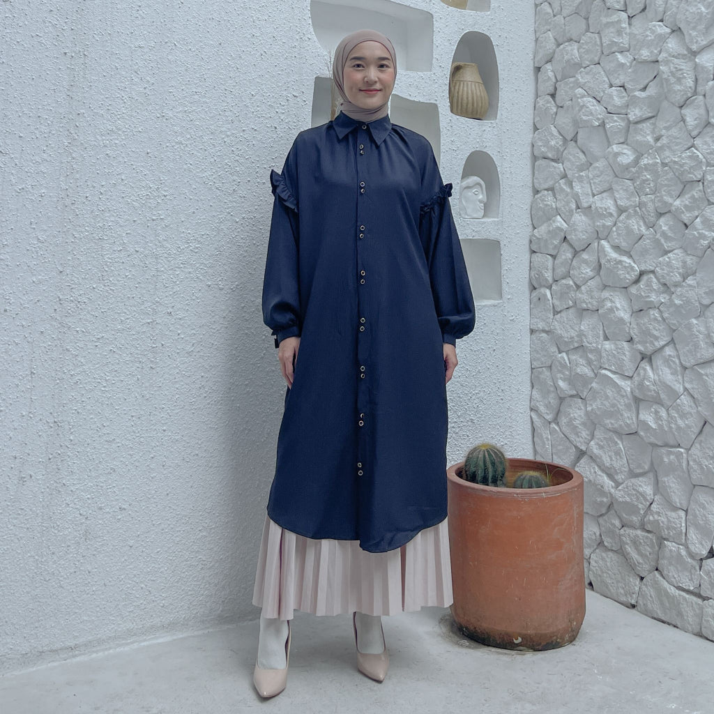 Eclemix Midi Dress Zumia | Gamis Wanita Polos Kancing Depan