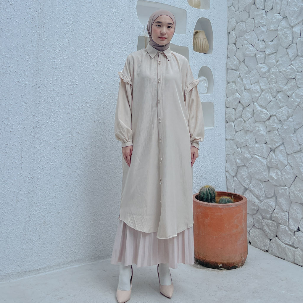 Eclemix Midi Dress Zumia | Gamis Wanita Polos Kancing Depan