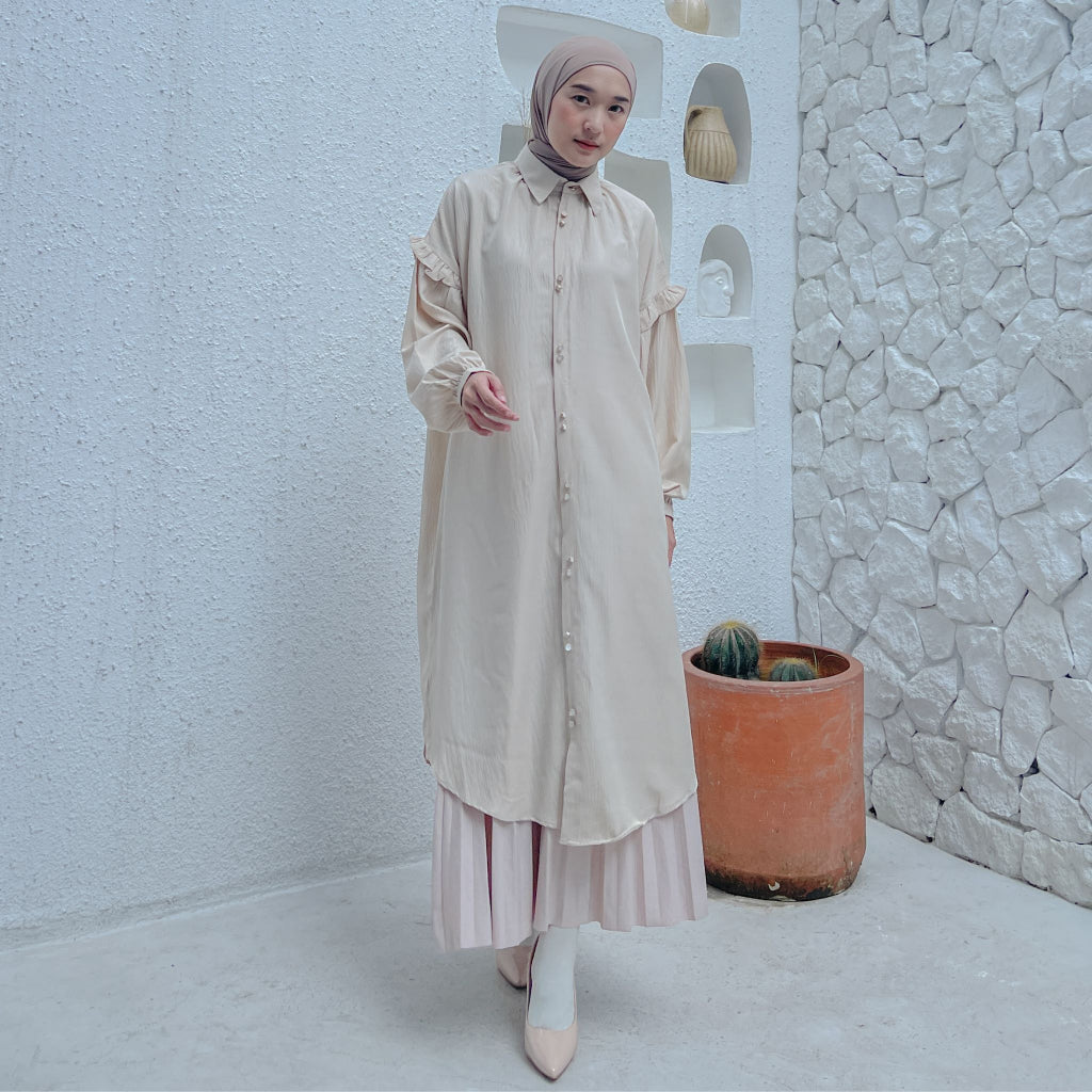 Eclemix Midi Dress Zumia | Gamis Wanita Polos Kancing Depan