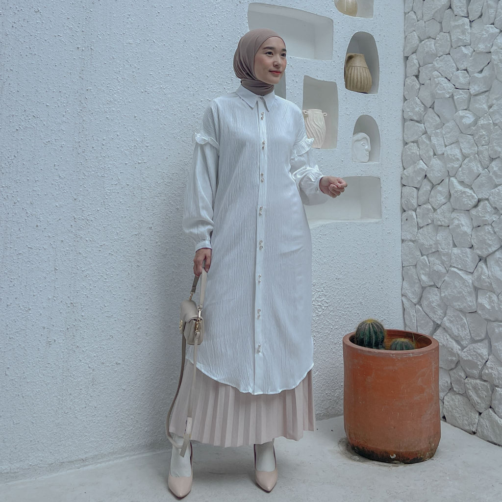 Eclemix Midi Dress Zumia | Gamis Wanita Polos Kancing Depan