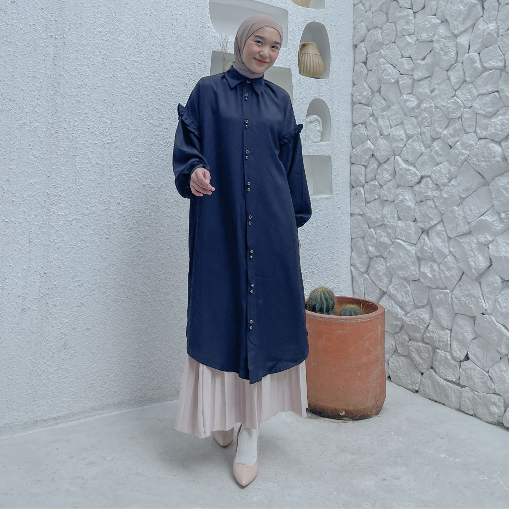 Eclemix Midi Dress Zumia | Gamis Wanita Polos Kancing Depan