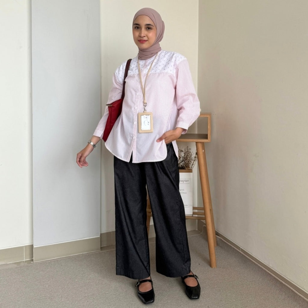 Eclemix Top Suji | Atasan Wanita Kemeja Kancing Daily Shirt Motif Stripes