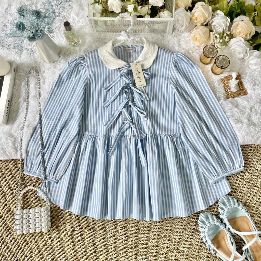 Eclemix Yumia Top | Atasan Wanita Blouse Pita Motif Kancing Depan