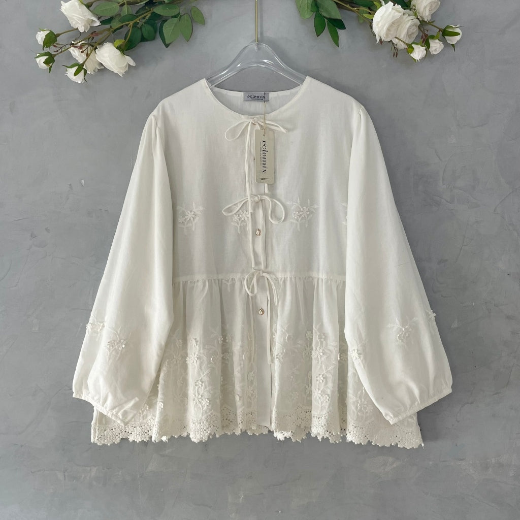 Image of Eclemix Top Omari | Atasan Wanita Kancing Depan Bowtie Pita