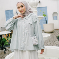 Image of Eclemix Top Tartha | Atasan Wanita Kemeja Motif Stripes Pita Bowtie