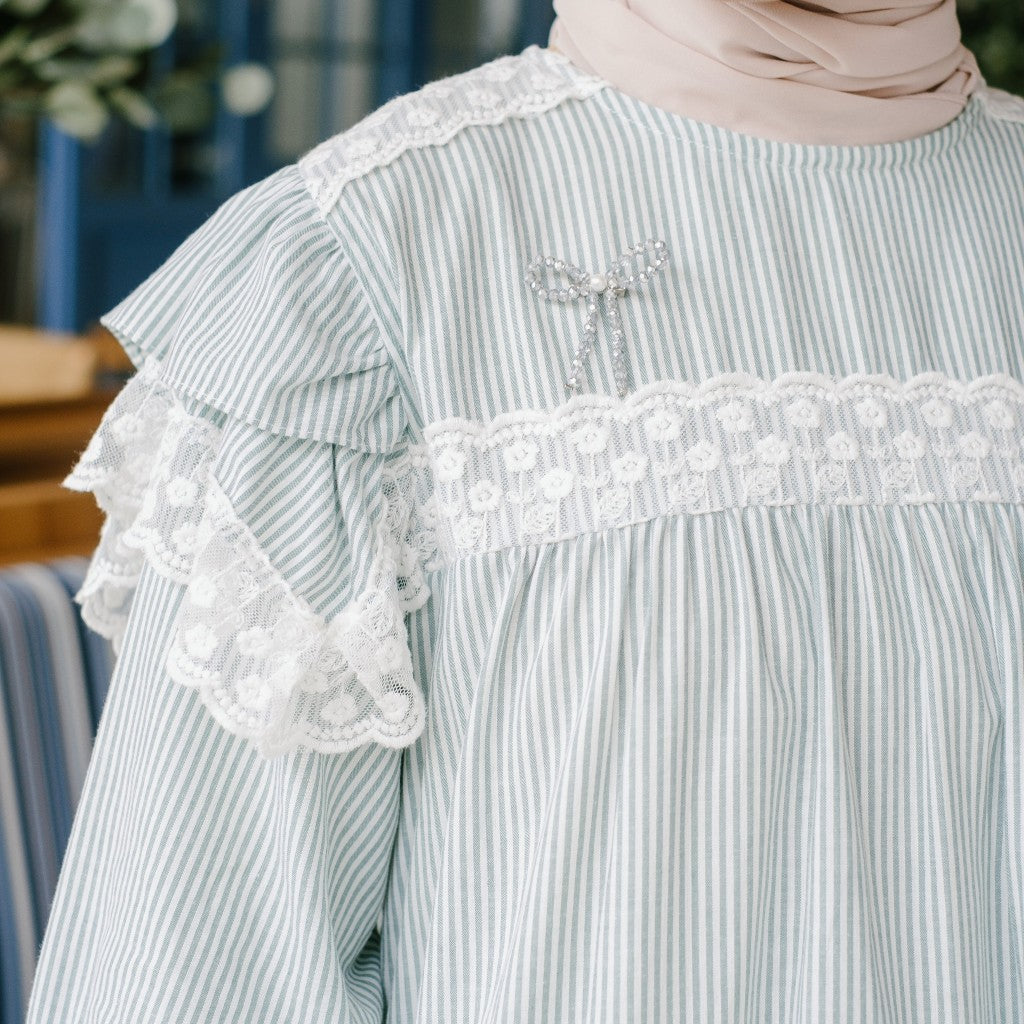 Image of Eclemix Top Nayona | Atasan Wanita Blouse Motif Stripes Renda Daily