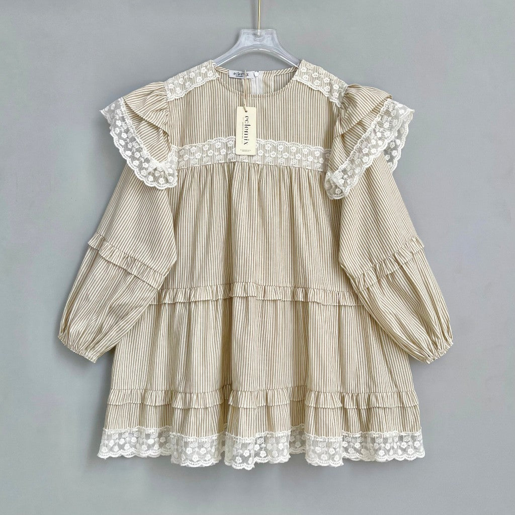 Image of Eclemix Top Nayona | Atasan Wanita Blouse Motif Stripes Renda Daily