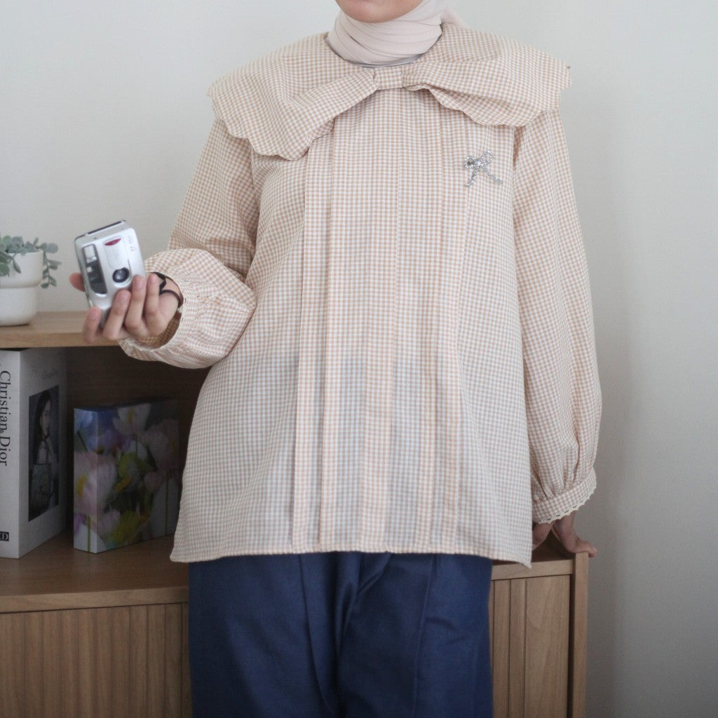 Image of Eclemix Top Yoora | Atasan Wanita Blouse Motif Gingham Kerah Peterpan