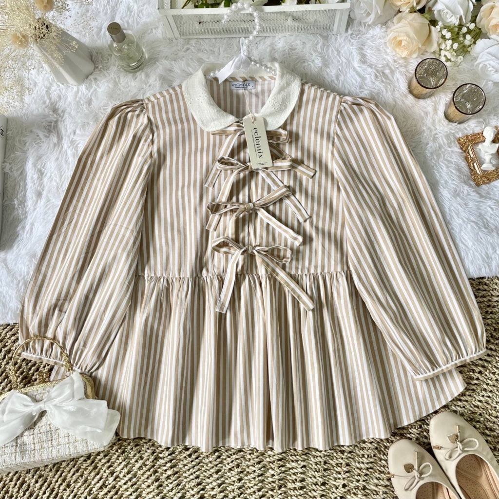 Eclemix Yumia Top | Atasan Wanita Blouse Pita Motif Kancing Depan