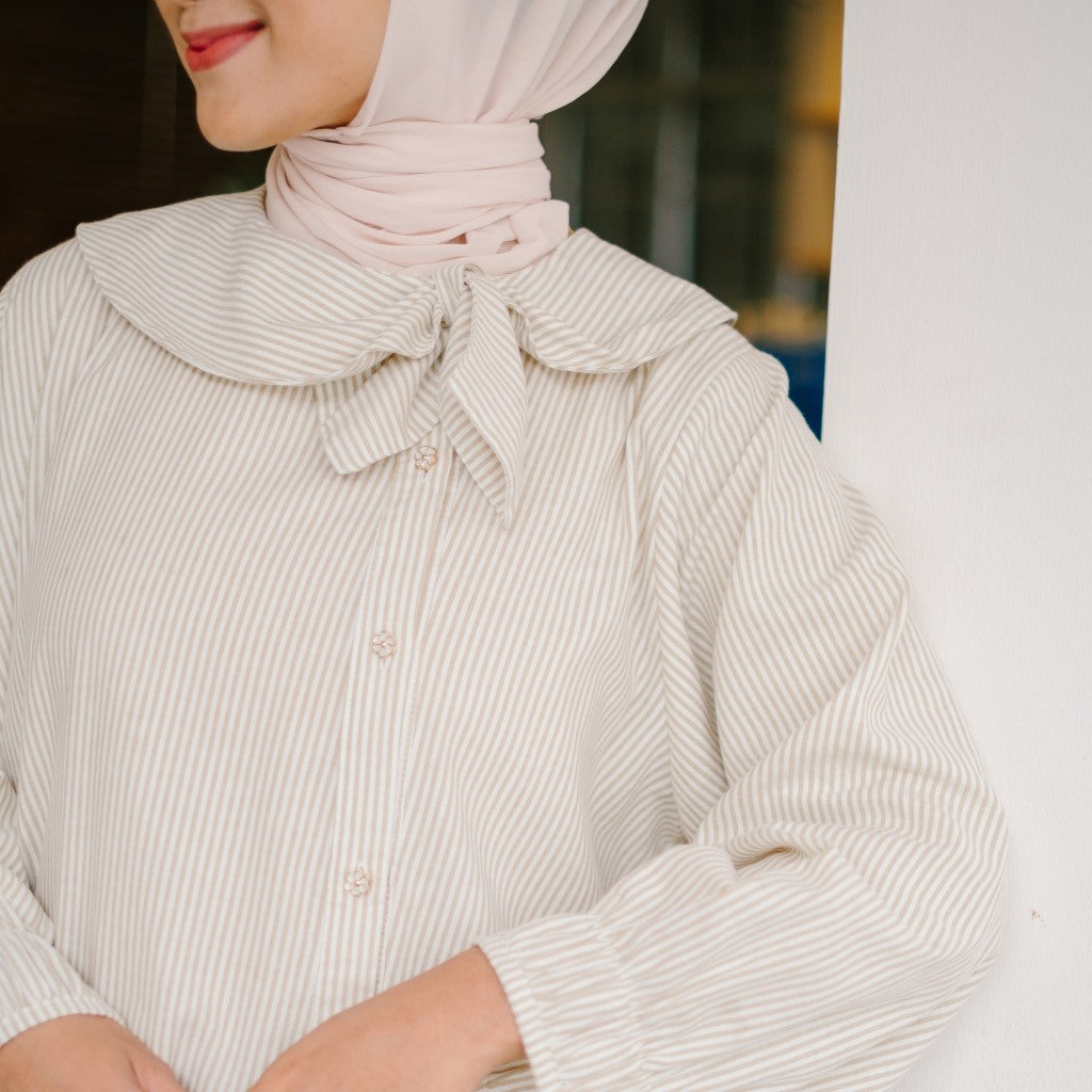 Eclemix Top Kirumi | Atasan Wanita Kemeja Motif Stripes Kerah Pita