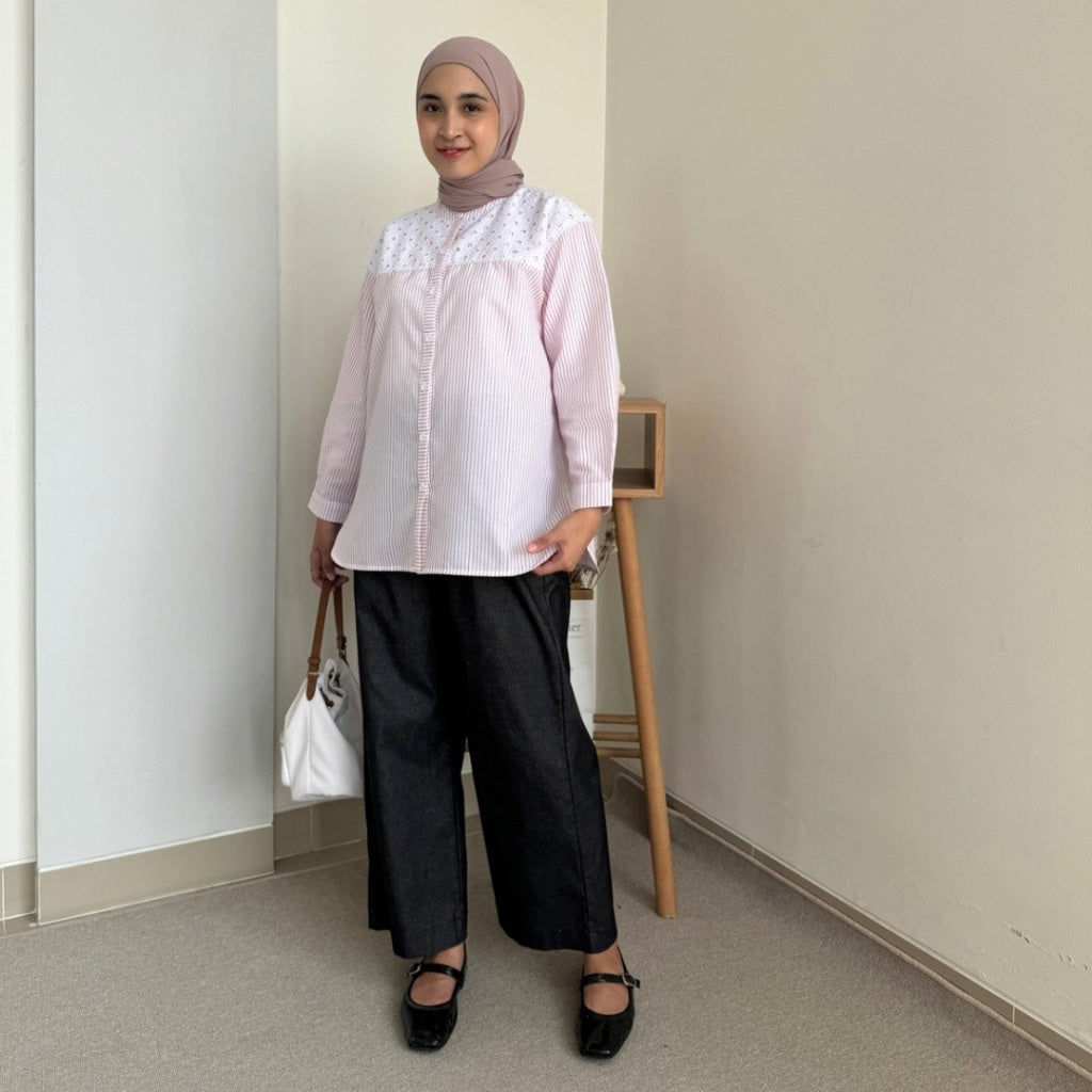 Image of Eclemix Top Suji | Atasan Wanita Kemeja Kancing Daily Shirt Motif Stripes