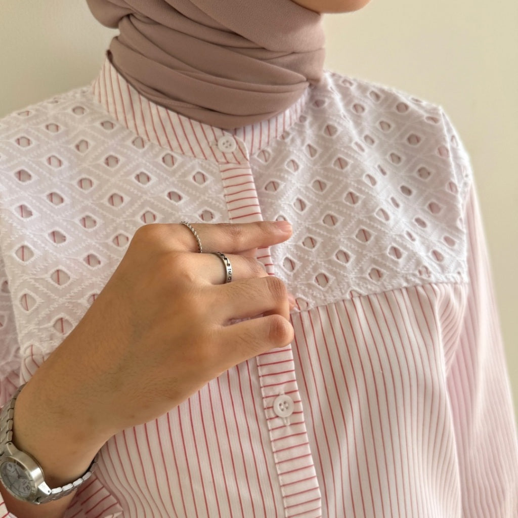 Eclemix Top Suji | Atasan Wanita Kemeja Kancing Daily Shirt Motif Stripes