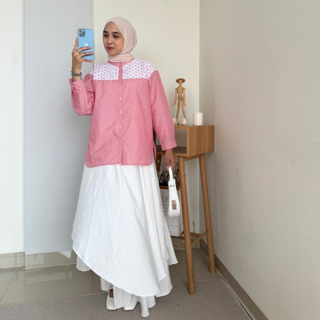 Eclemix Top Suji | Atasan Wanita Kemeja Kancing Daily Shirt Motif Stripes