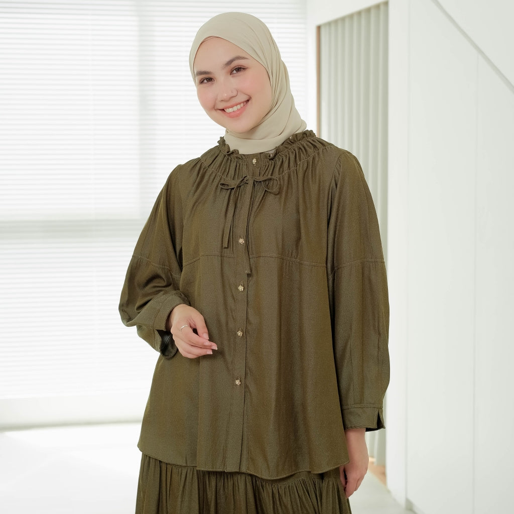 Eclemix Top Unwind | Atasan Wanita Blouse Polos Ruffle Tali