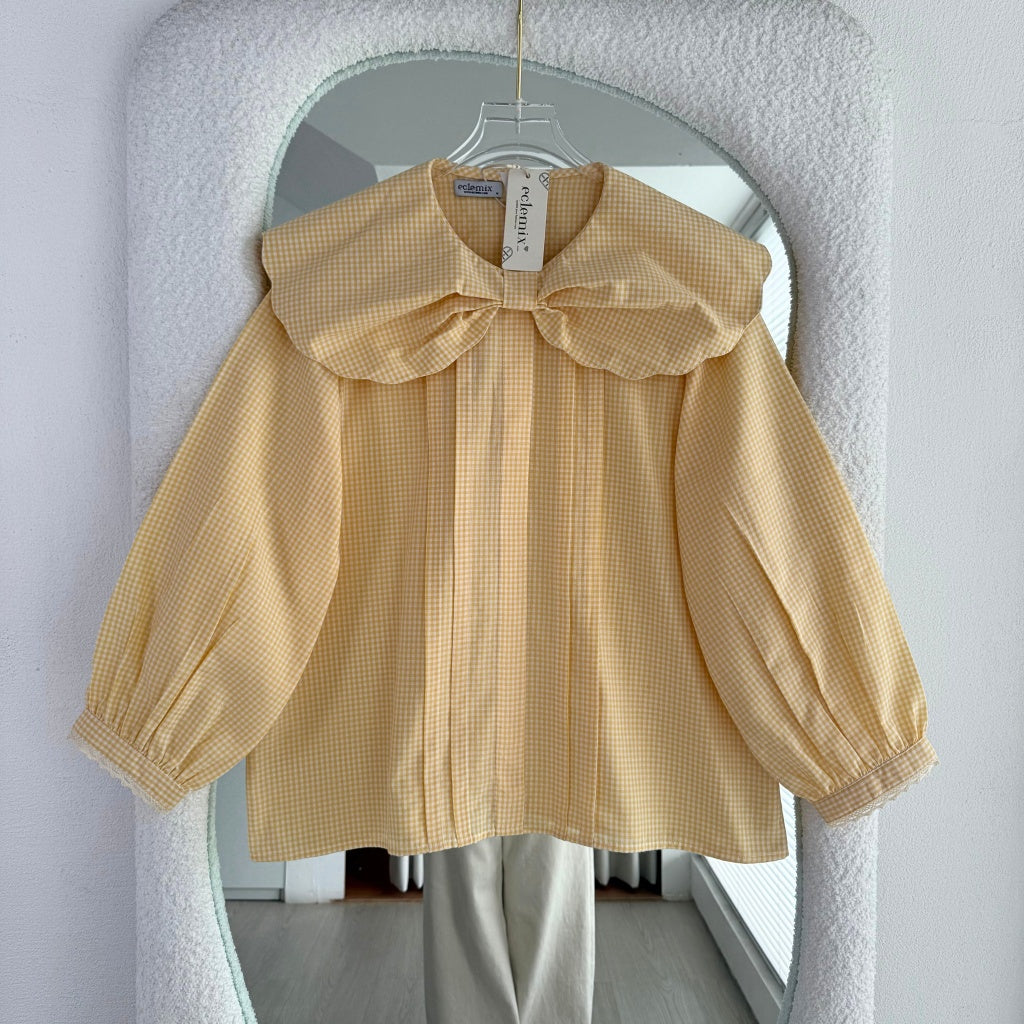 Eclemix Top Yoora | Atasan Wanita Blouse Motif Gingham Kerah Peterpan