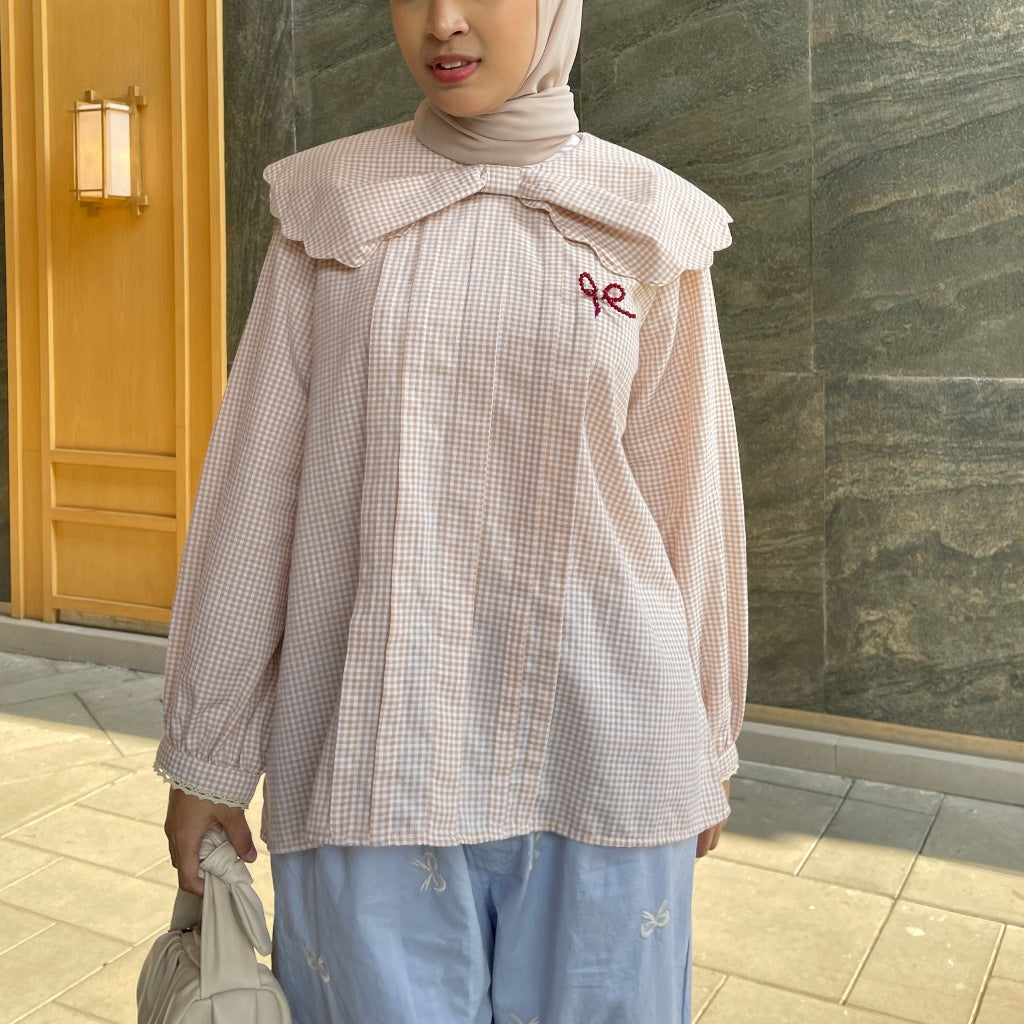 Eclemix Top Yoora | Atasan Wanita Blouse Motif Gingham Kerah Peterpan