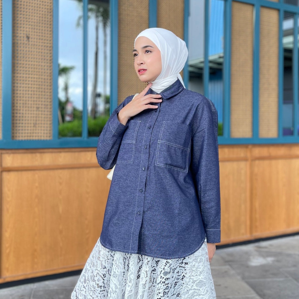 Eclemix Top Sheeka | Atasan Wanita Kemeja Polos Kancing Depan