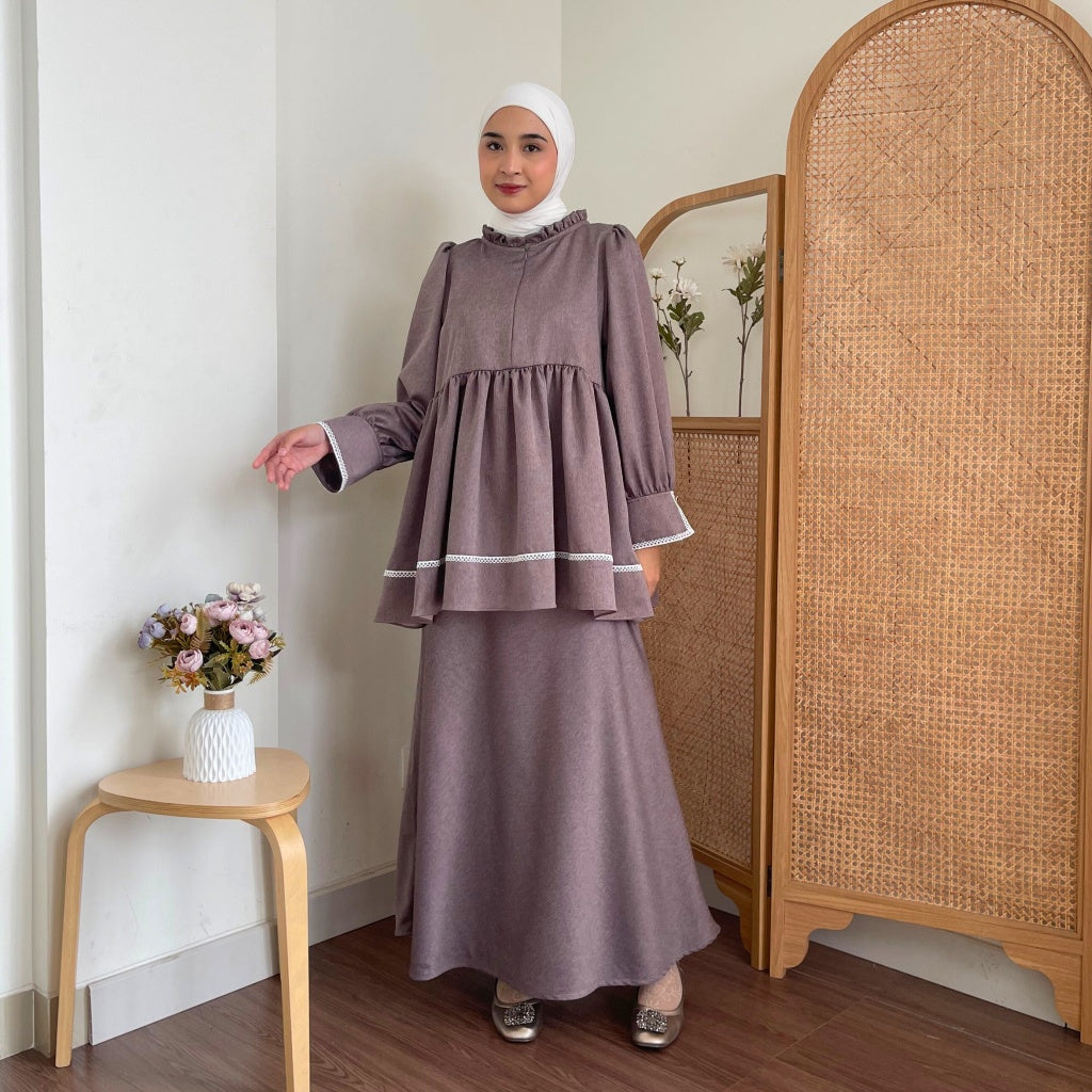 Image of Eclemix One Set Osha | Setelan Wanita Blouse Baby Doll Resleting Depan | Rok Wanita Polos A-line