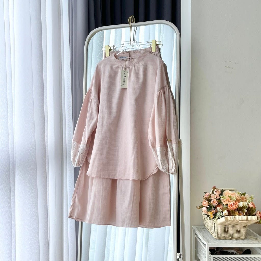 Eclemix One Set Arinda | Setelan Wanita Polos | Rok Rampel Susun A-Line | Blouse Polos Mix Prada