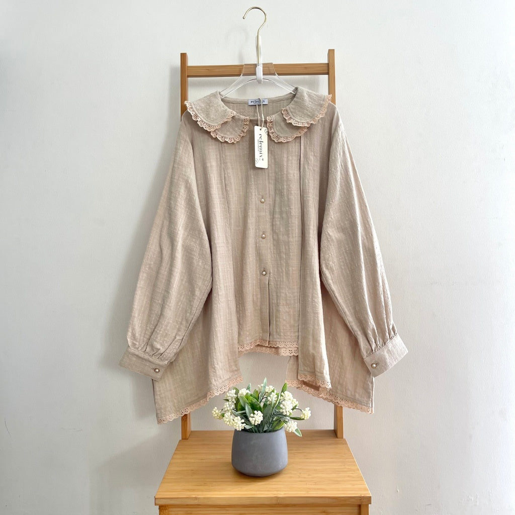 Eclemix Top Furi | Atasan Wanita Blouse Polos Kerah Peterpan
