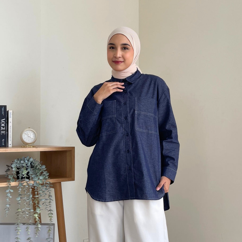 Image of Eclemix Top Sheeka | Atasan Wanita Kemeja Polos Kancing Depan