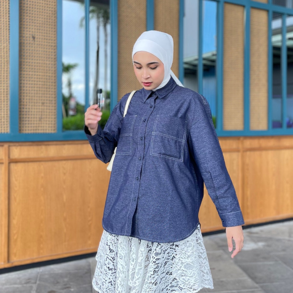 Eclemix Top Sheeka | Atasan Wanita Kemeja Polos Kancing Depan