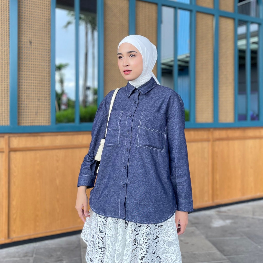 Eclemix Top Sheeka | Atasan Wanita Kemeja Polos Kancing Depan