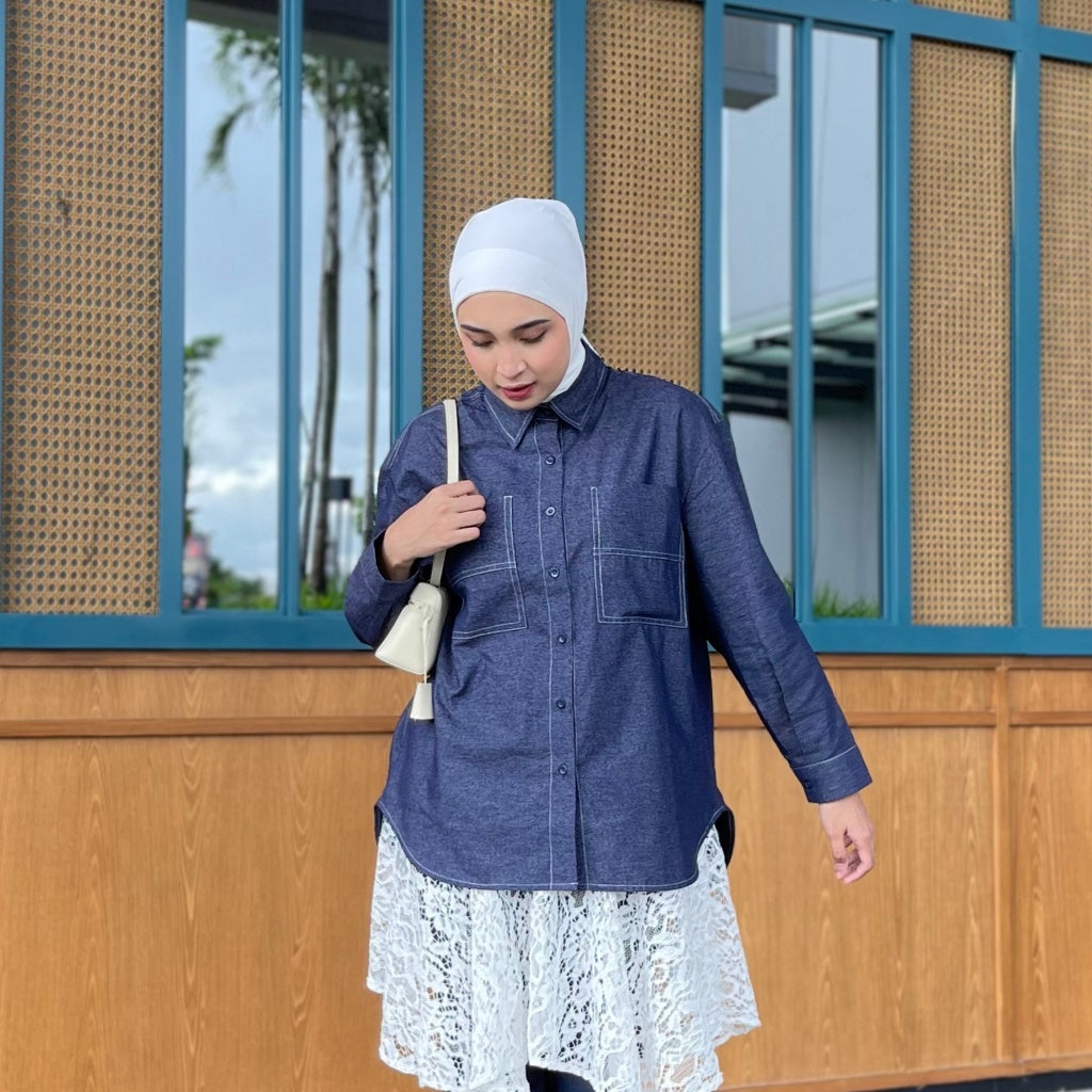 Eclemix Top Sheeka | Atasan Wanita Kemeja Polos Kancing Depan