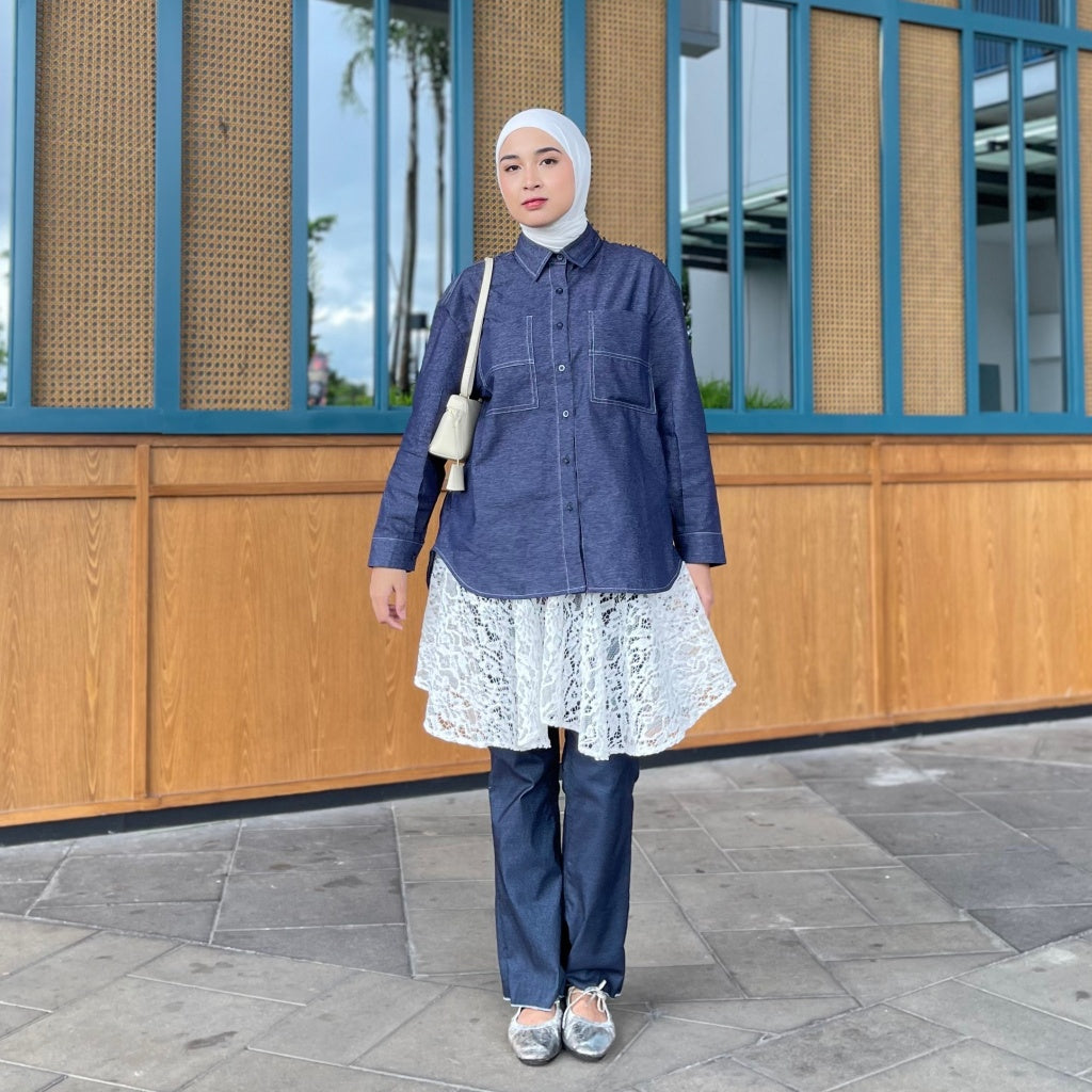 Eclemix Top Sheeka | Atasan Wanita Kemeja Polos Kancing Depan