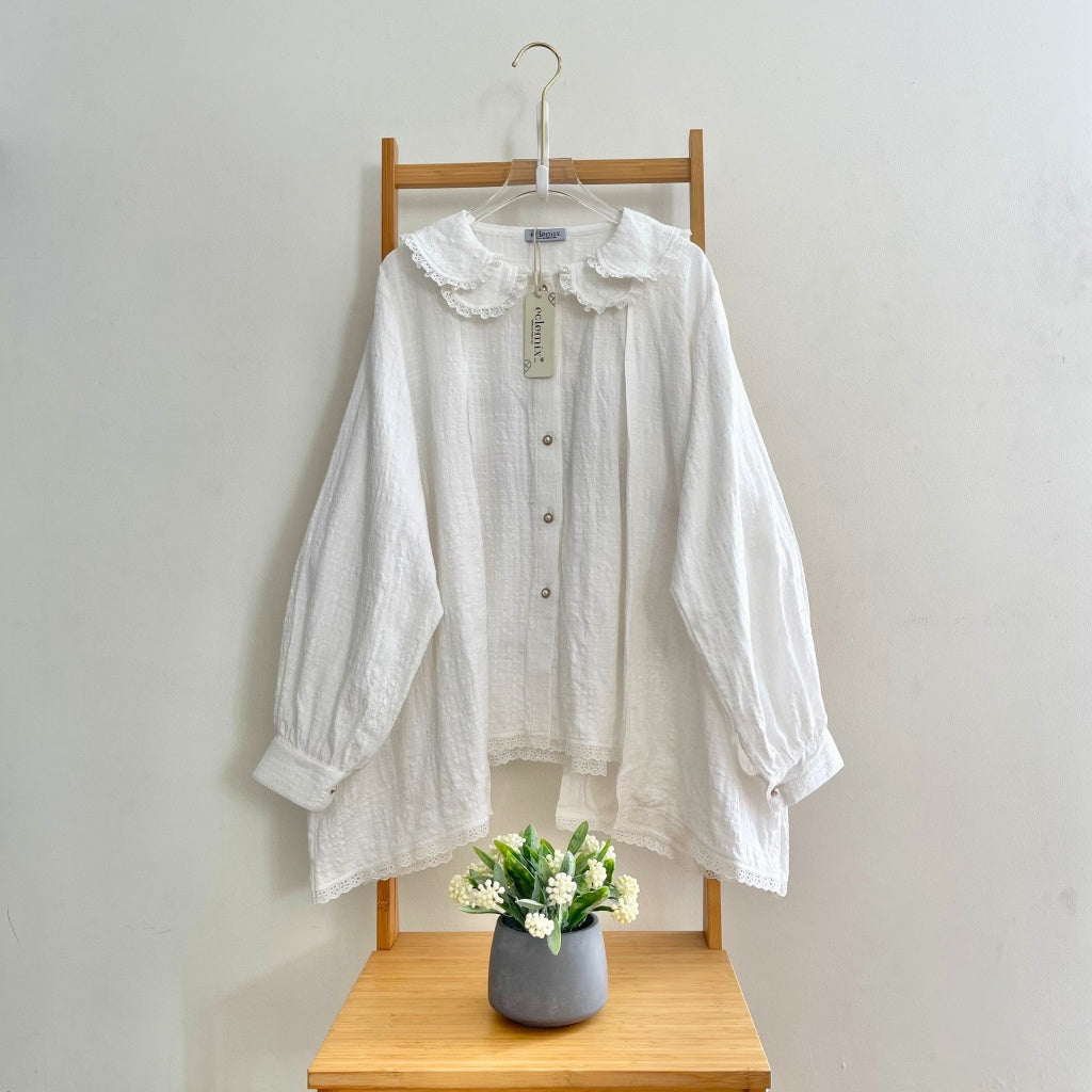 Eclemix Top Furi | Atasan Wanita Blouse Polos Kerah Peterpan