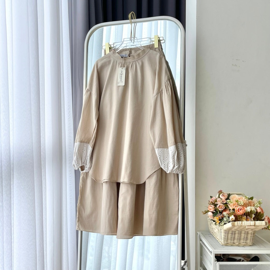 Eclemix One Set Arinda | Setelan Wanita Polos | Rok Rampel Susun A-Line | Blouse Polos Mix Prada