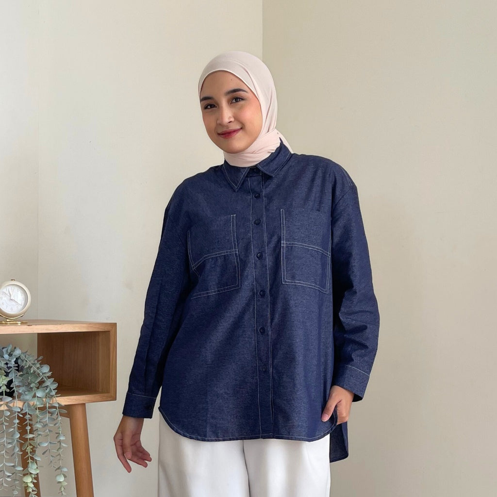 Eclemix Top Sheeka | Atasan Wanita Kemeja Polos Kancing Depan