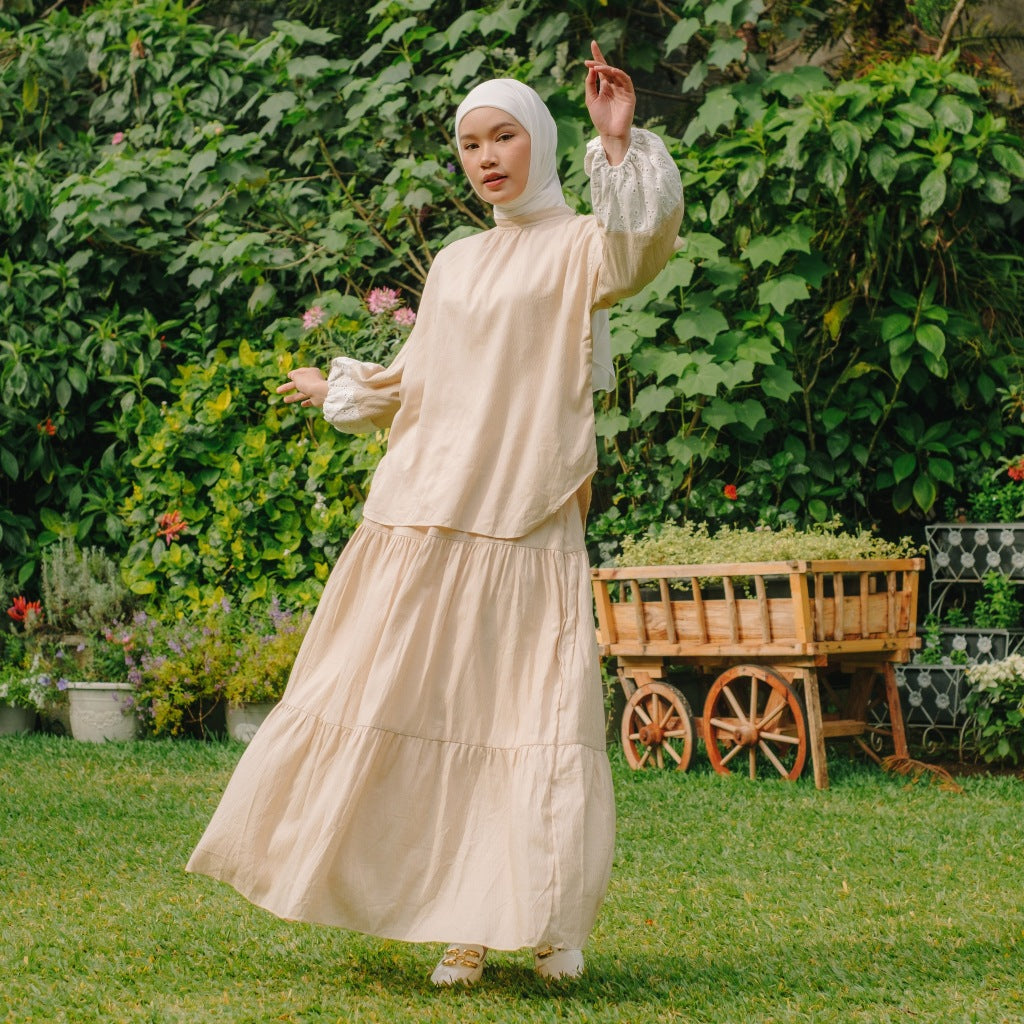 Eclemix One Set Arinda | Setelan Wanita Polos | Rok Rampel Susun A-Line | Blouse Polos Mix Prada