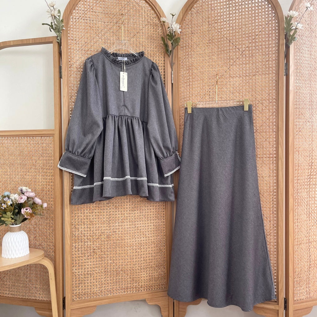 Image of Eclemix One Set Osha | Setelan Wanita Blouse Baby Doll Resleting Depan | Rok Wanita Polos A-line