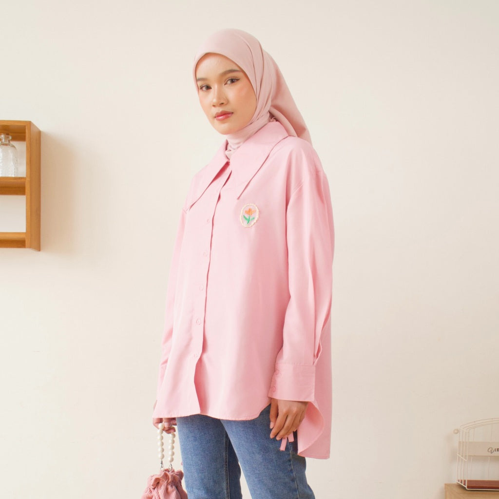 Image of Eclemix Top Mayleen | Atasan Wanita Kemeja Oversize Patch Tali Samping