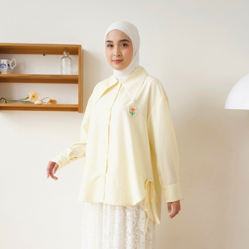 Eclemix Top Mayleen | Atasan Wanita Kemeja Oversize Patch Tali Samping