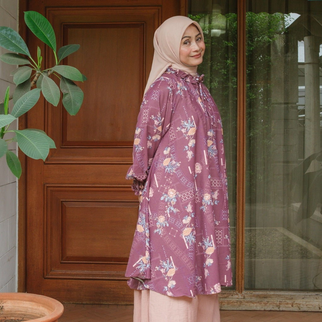 Eclemix Tunic Siana Exclusive Printing | Atasan Tunik Wanita A-Line Lengan Panjang Motif Etnik | Family Set