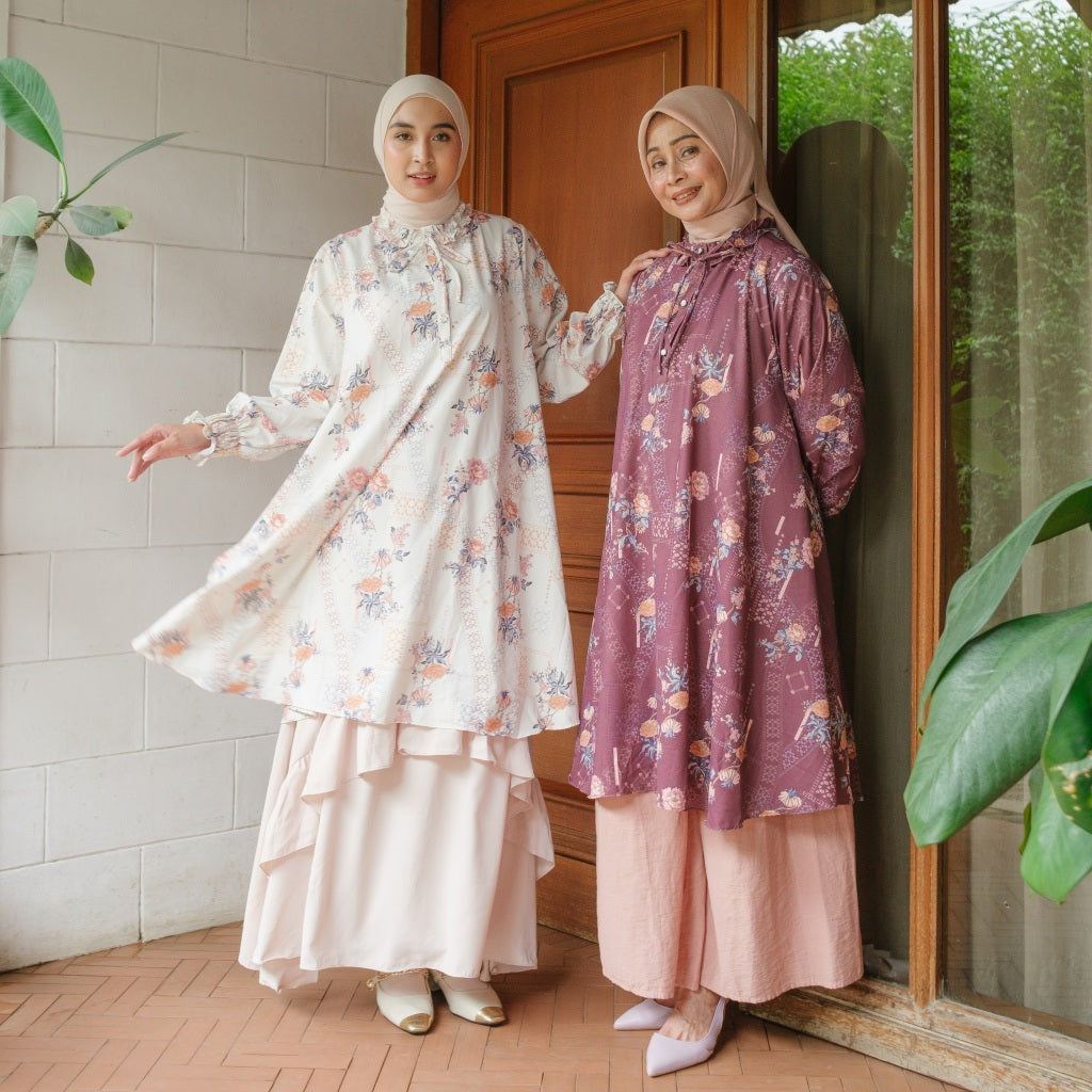 Eclemix Tunic Siana Exclusive Printing | Atasan Tunik Wanita A-Line Lengan Panjang Motif Etnik | Family Set