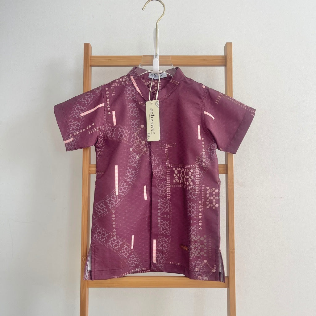 Eclemix Top Kids Siana | Kemeja  Koko Anak Laki-Laki Lengan Pendek Motif Printing Etnik | Family Set
